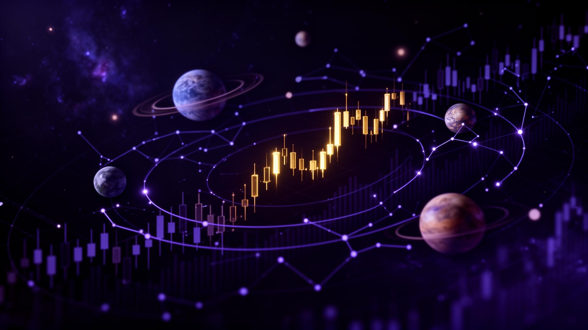 Planetary cycles overlaid on financial candlestick charts
